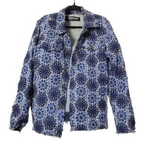 Blue Floral Embroidered Denim Jacket
